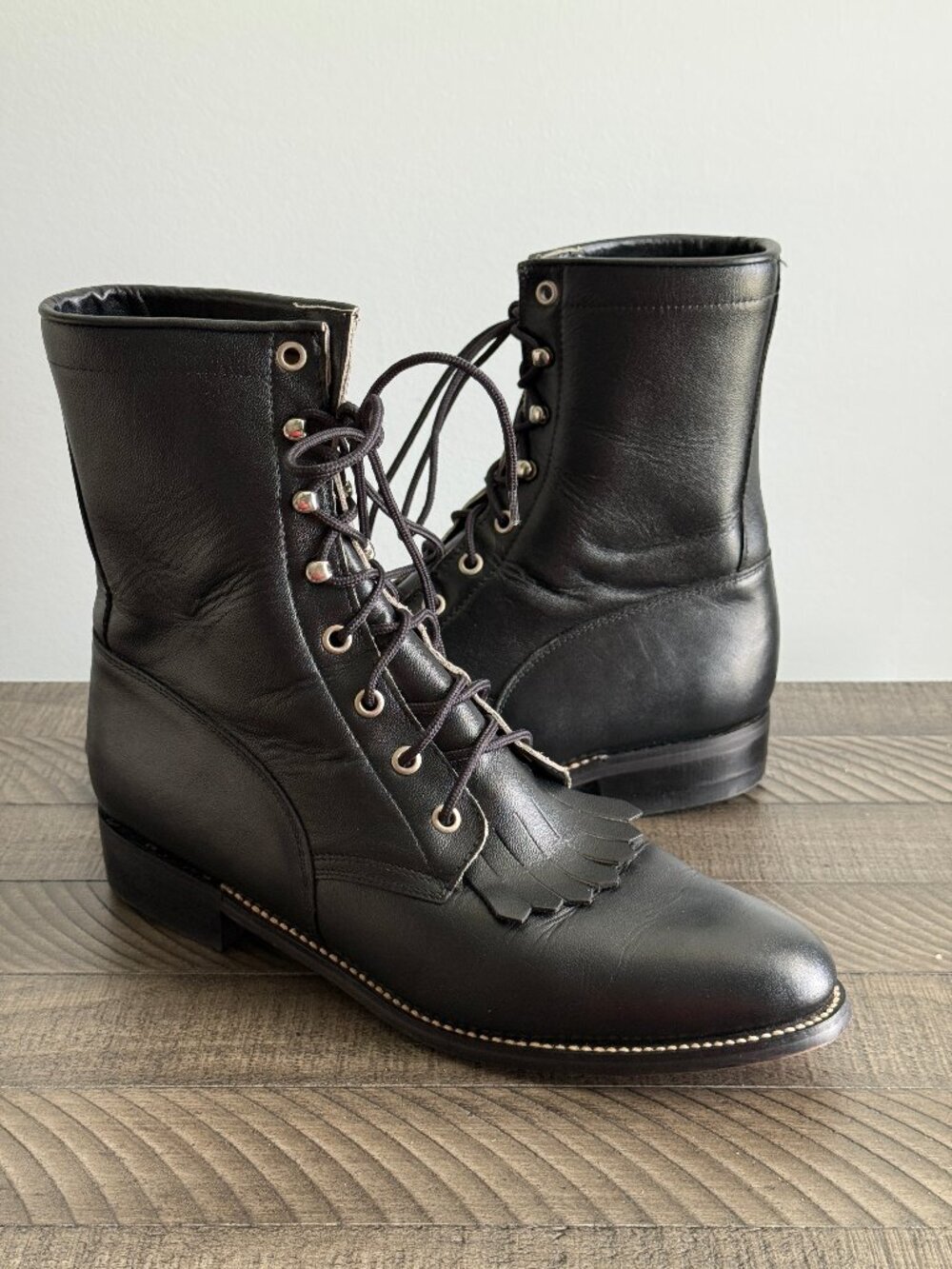 Diamond J Black Leather Boots Roper Cowgirl Rodeo Size 10B